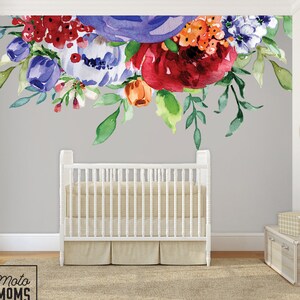 Wall Mural Cranberry Grape Wild Peonies & Blooms Bohemian Vintage Watercolor Flowers Blossoms Wall Decals self adhesive fabric wallpaper