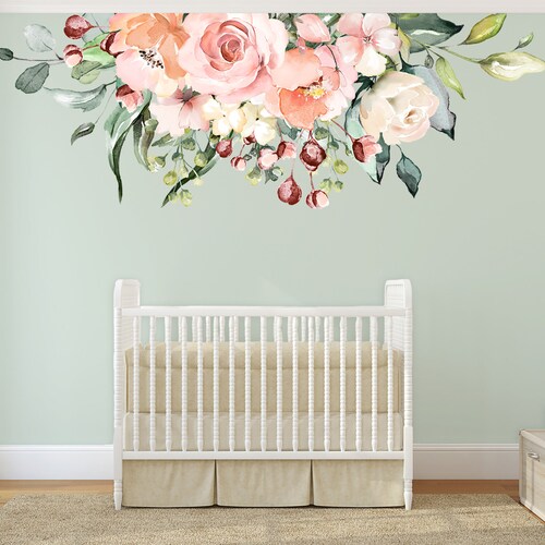 ROSE GARDEN PAISLEY Corners Floral Wall Decals Mural Wall Pink Etsy