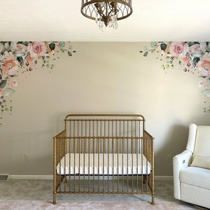Rose Garden QUINN&#39;S CORNERS Wall Decal Flowers Pink Peonies & Blooms Wall Mural Watercolor Flower Blossoms Removable