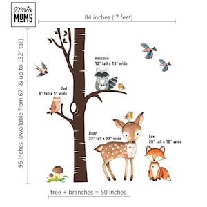 FABRIC TREE Nursery Wall Décor Woodland Ancient Tree Watercolor Animals Fox Deer Owl Wall Decal Neutral Peel and Stick Easy to Install