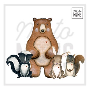 4 Woodland Animals Nursery Wall Decals Watercolor Bear Squirrel Bunny Skunk Wall Decor Girl Boy Forest Nursery