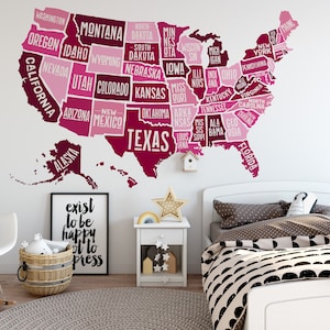 Wandtatko Amerika MAP Kinderzimmer Dekor USA Landkarte Wanddekoration abnehmbare Vinyl United States Karte Mädchen Dekor