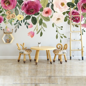 JESSICA'S FARMHOUSE Floral Wall Decal Peonies Roses Wall Mural Watercolor Flowers Blossoms made in Vinyl and Fabric