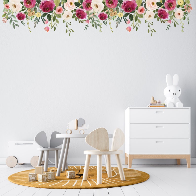 Jessica's Garden Wall DECAL Border Wall Mural Watercolor Etsy