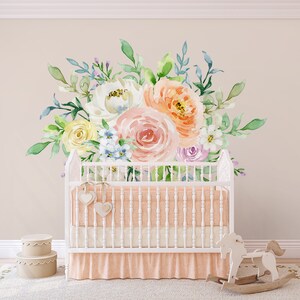Bouquet SOPHIA Peonies & Blooms Wall Mural Bohemian Vintage Watercolor Flowers Blossoms Wall Decals Peel and Stick Floral Mural Wallpaper