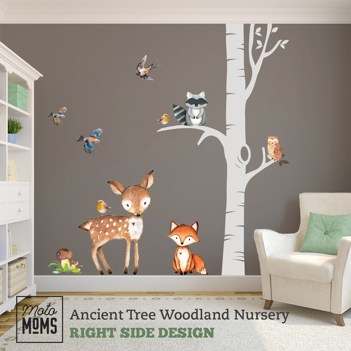Woodland Trees Nursery Wall Decor 1 Ancient Tree Watercolor Animals Fox ...