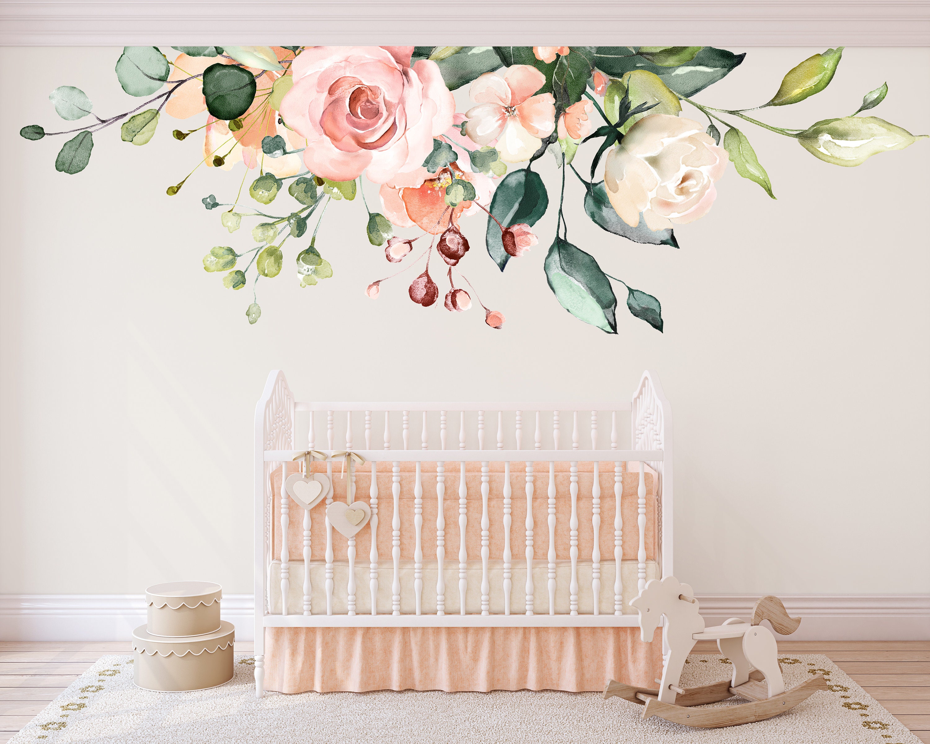 Watercolor Floral Wall Decals ROSE GARDEN Bouquet 11A Pink Etsy