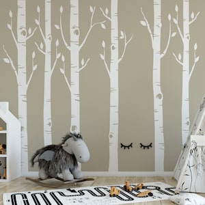 FABRIC Woodland Set 6 Birch Trees Nursery Wall Décor NO ANIMALS Wall Decal Neutral Nursery Easy to Install