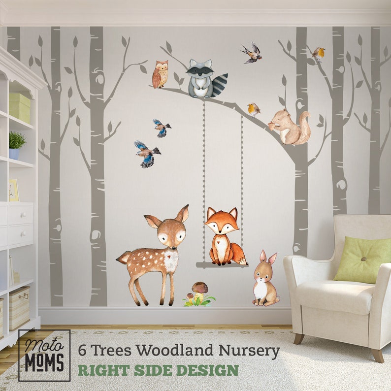 Woodland Nursery Wall Decor 6 Birch Trees Fox & Friends Fox Etsy