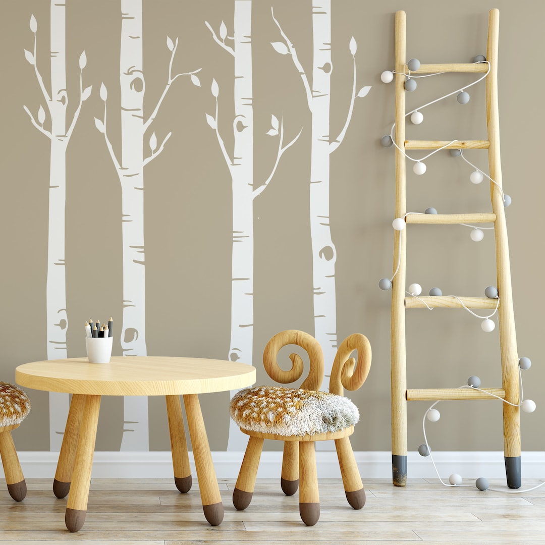 Woodland Nursery Wall Decor 4 Birch Trees Wall Decal Neutral Nursery ...