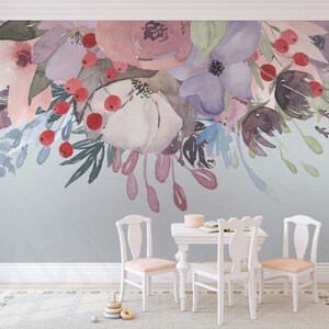 WILD SUMMER GARDEN Bouquet Lavender Pink Peonies & Blooms Wall Mural Watercolor Flowers Blossoms Wall Decals Peel and Stick Removable image 7