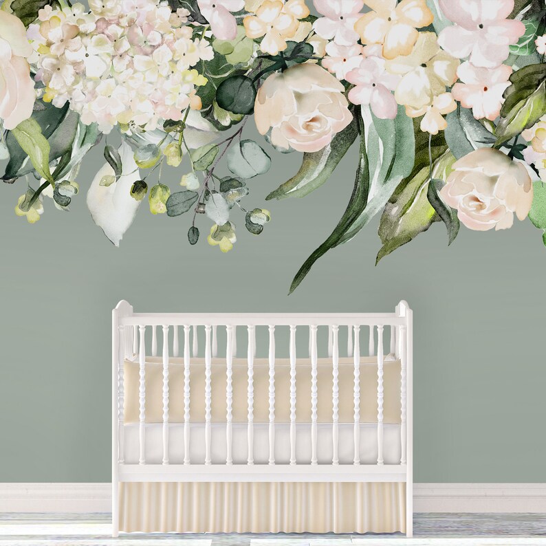 Floral Nursery Wall Decal Rose Garden | Removable CREAM Beige Peonies ...