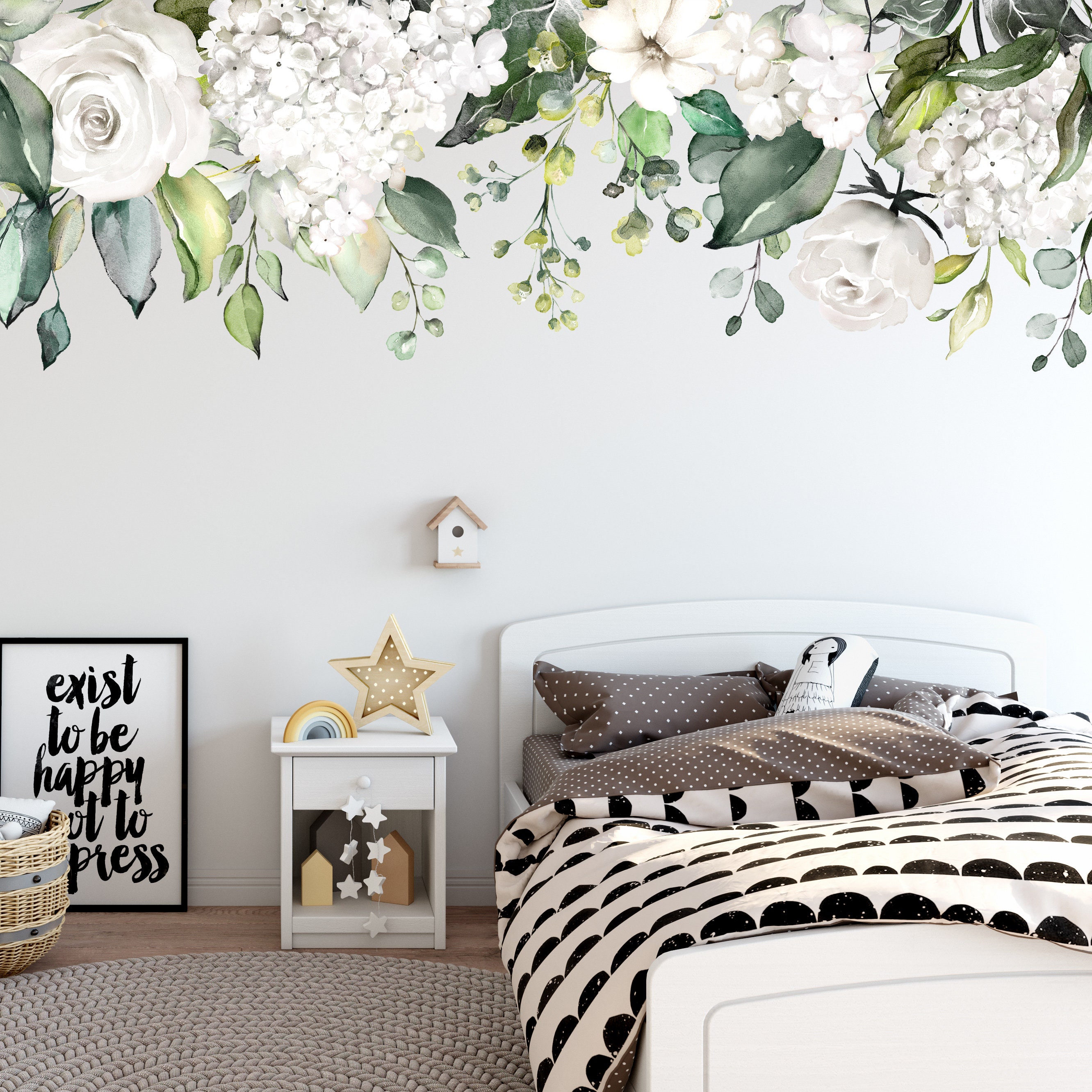 WHITE ROSE GARDEN Wall to Wall Floral Decal White Roses Wall Etsy
