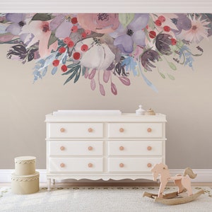 WILD SUMMER GARDEN Bouquet Lavender Pink Peonies & Blooms Wall Mural Watercolor Flowers Blossoms Wall Decals Peel and Stick Removable image 5