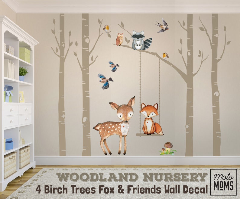 SAMPLES Woodland Nursery Wall Decor 4 Birch Trees Fox & Etsy