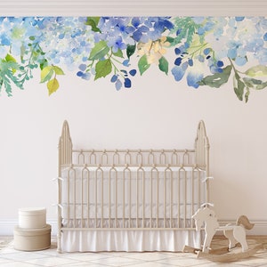 SERENITY POND Floral Wall Mural Blue Mint Lavender Peonies Blooms Wall-to-Wall Decal Watercolor Flowers Blossoms Wall Vinyl Fabric Decals