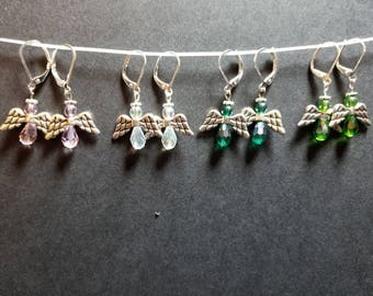 Crystal and silver angel earrings
