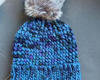 Chunky Beanie with Fur Pom – Crocheted Wool Hat // Cozy + Bold Winter Style