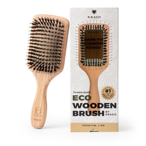 Natural Oak Wooden Hair Brush Stylish Brush Krago with Boar Bristle on Silicone Pad - Professional Quality for Everyday Use