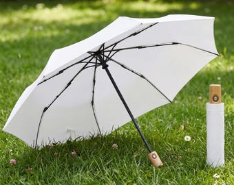 Parasol z drewnianą rączką, 8 żeber, wiatroodporny, kompaktowy, przeciwdeszczowy, prezent z podziękowaniami dla klienta