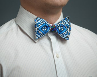 Bow tie Blue & White Vivid blue bow tie Print bow tie Self-tie bow tie Men bow Women bow tie Traditional bow tie Decor Ukrainian Bow tie