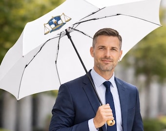 Paraguas blanco compacto con logotipo personalizado, armazón de fibra de vidrio de 8 varillas, resistente al viento, regalo para abogados.
