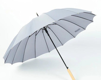 Wood Handle Walking Umbrella,  Stick Large Umbrella 16 Rib, 45 inch, Boyfriend Gift