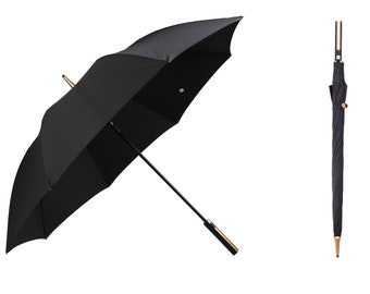 Krago Auto Open 8 Ribs Fiberglass Straight Umbrella with Stylish Golden Handle. Windproof Waterproof Golf Sized Designer Umbrella