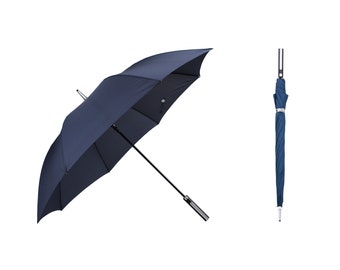 Krago Auto Open 8 Ribs Fiberglass Straight Umbrella with Stylish Silver Handle. Windproof Waterproof Golf Sized Designer Umbrella