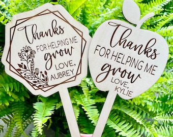 Personalized Teacher Plant Stake, Teacher Appreciation Gift, Gift for Teacher, Thank You For Helping Me Grow, Thank You Gift, Planter Stick