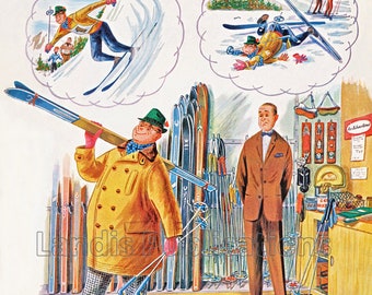 1961 VW Van Vintage Skiing Poster