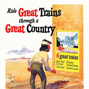 Santa Fe Railway - Great Trains Through a Great Country 1950 Travel Poster