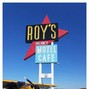 Route 66 - Roy&#39;s Cafe and Motel Sign Amboy California - Vintage Style Poster