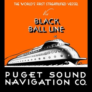 Ferry aerodinámico de Kalakala: Puget Sound - Cartel publicitario de estilo vintage