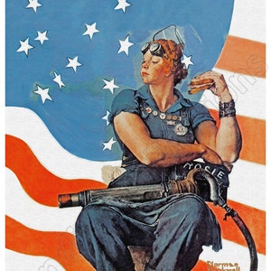 Rosie The Riveter 1943  Patriotic Poster - Beautiful Vintage Art!