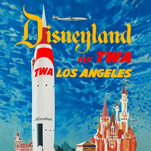 Cartel publicitario del Moonliner de Disneyland de TWA de 1955