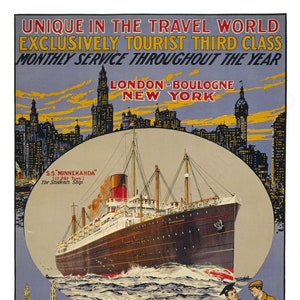 Póster de estilo vintage de 1925 del servicio de barcos de vapor Atlantic Transport Lines