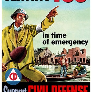 1956 Civil Defense - &quot;Serving You&quot; Vintage-Style Poster