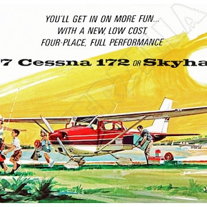 Póster publicitario de estilo vintage del Cessna 172 Skyhawk de 1967