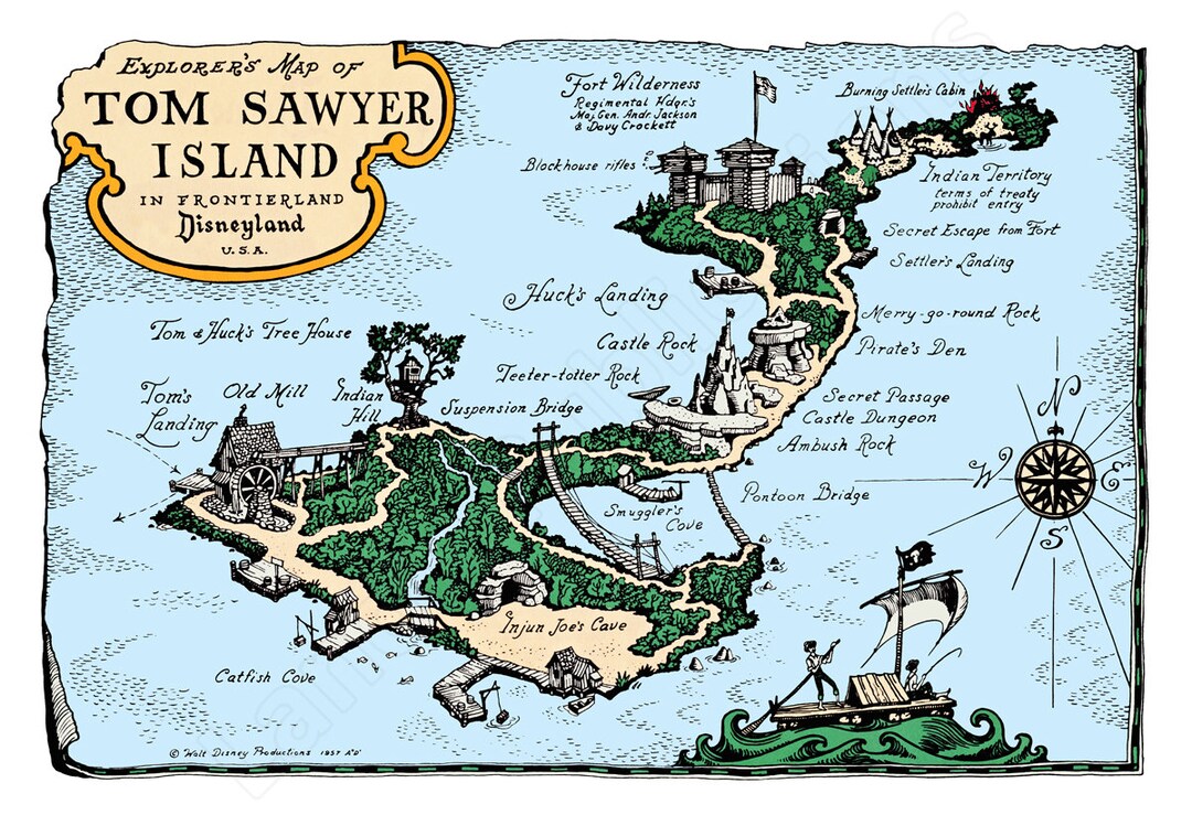 Disneyland Map of Tom Sawyer Island 1957 Vintage Poster - Etsy