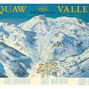 Mapa de esquí de Squaw Valley 1960: póster publicitario de estilo antiguo del lago Tahoe