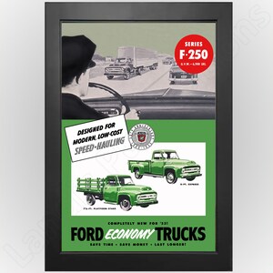 Póster publicitario de la Ford F-250 de 1953: un hermoso arte de estilo vintage