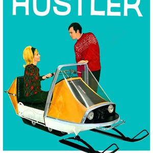 Cartel publicitario vintage de la moto de nieve Hustler de 1968