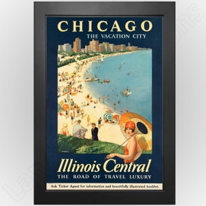 Chicago The Vacation City – Illinois Central Vintage 1920s Travel Poster