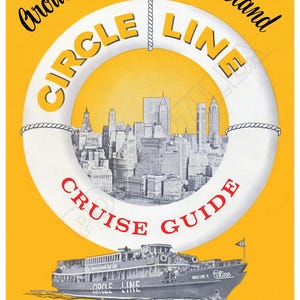 Póster publicitario vintage de la línea Circle de cruceros de Manhattan Island, 1962