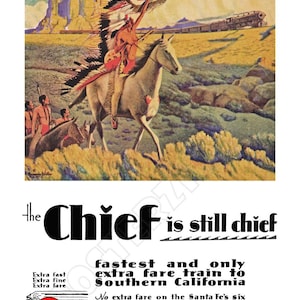 Santa Fe Railroad &quot;The Chief&quot; Indian Detours Grand Canyon Line - 1929 Poster