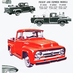 Afiche publicitario de la Ford F-100 de 1956: hermoso arte de estilo vintage