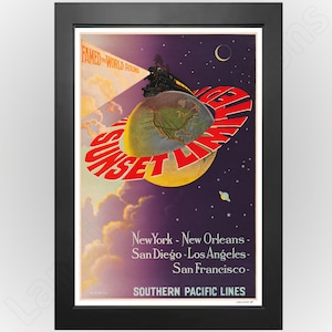 Cartel publicitario vintage de 1921 de Southern Pacific Railroad Sunset Limited