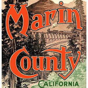 Afiche publicitario de estilo vintage de la década de 1920 del condado de Marin