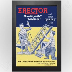 Erector Set Toys – Gilbert Company 1954 Fun Vintage Advertising Poster